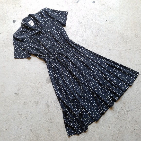 Vintage Dresses & Skirts - Vintage 90's Black & Green Pleated Midi Dress 10